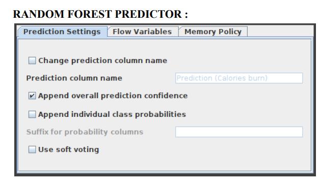 Figure 8: Configuration of Random Forest Predictor node