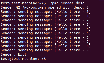 A sender process opening a message queue and printing the descriptor