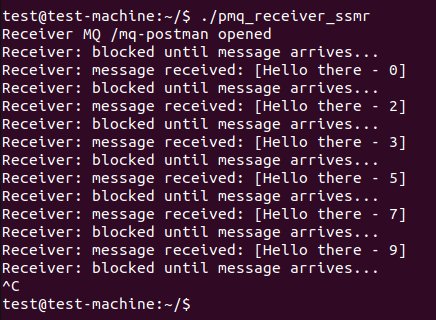 Receiver1 processes waiting and receiving messages from a message queue
