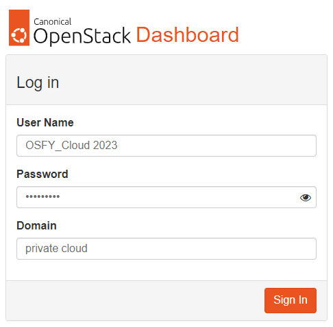 penStack dashboard login page