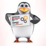Cute penguin with small blank sign