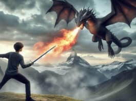 Synthetic Data: Illusions, Lies, Deceptions and the Reality Picture created by DALL-E-3 with the prompt ‘Realistic image of a teenager fighting a dragon in mountains, cloudy sky, teenager is using a sword, dragon breathing fire.’