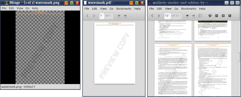  To stamp or watermark a PDF, first create a translucent image, convert it to PDF and then use it with pdftk