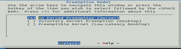 Kernel config options for server – ‘No Forced Preemption’