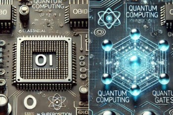 Close-up image comparing Quantum Computing and Classical Computing. Show Classical Computing elements