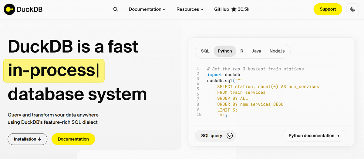 DuckDB in-process database for data science and analytical processes