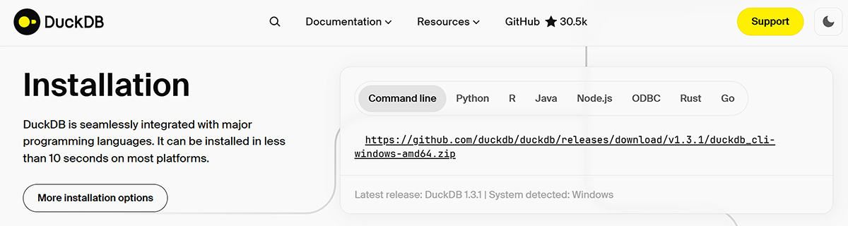 Installation of DuckDB for different interfaces
