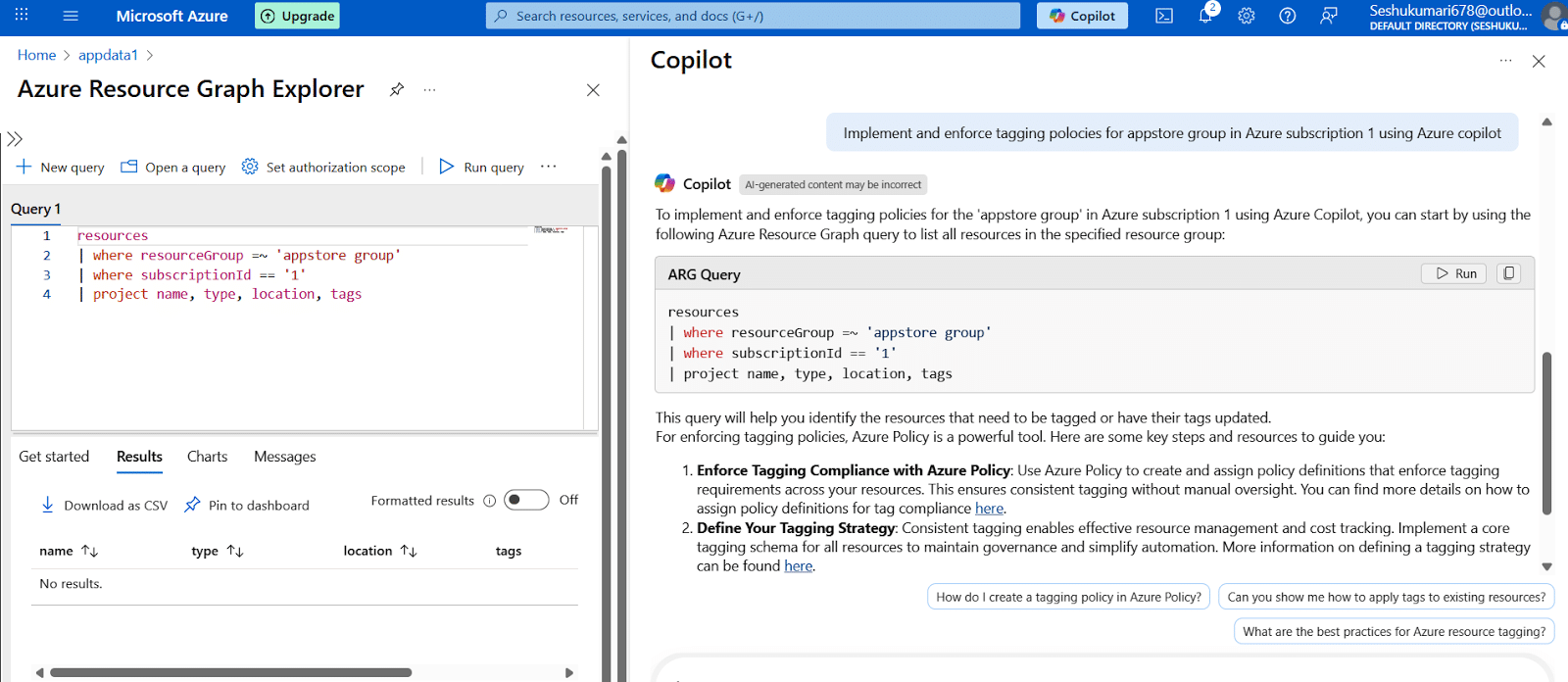 Azure Copilot’s enforcement of tagging policies
