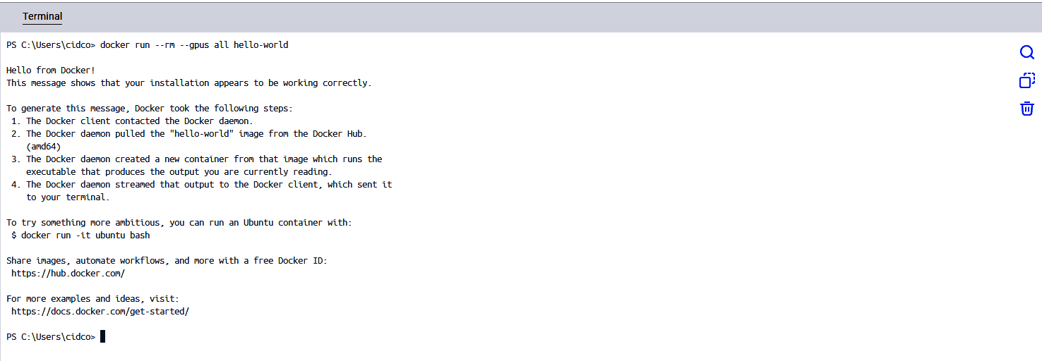 Confirmation of Docker installation