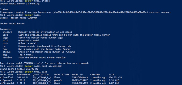 List of Docker model commands