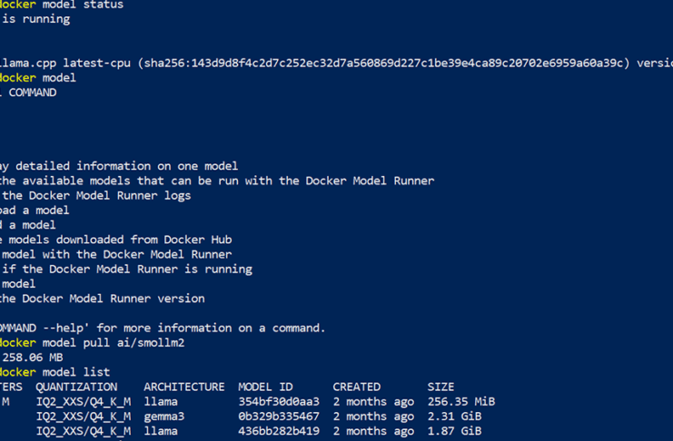 List of Docker model commands