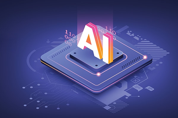 CPU chip with glowing letters AI, artificial intelligence, Machine Learning
