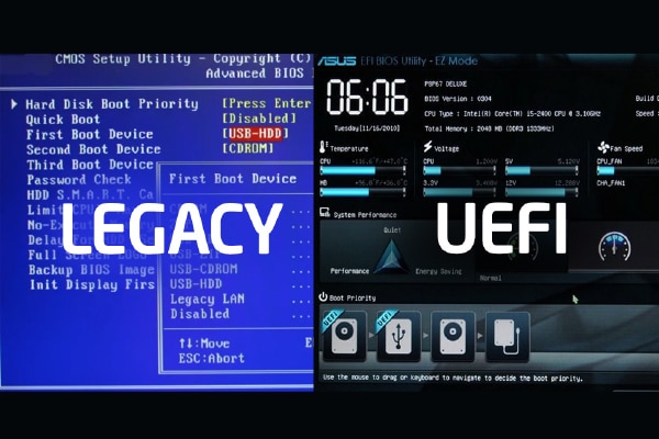 Legacy BIOS versus UEFI