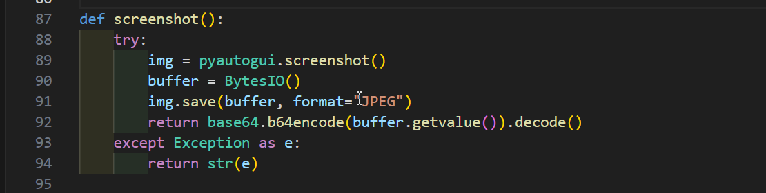 Screenshot functionality code snippet