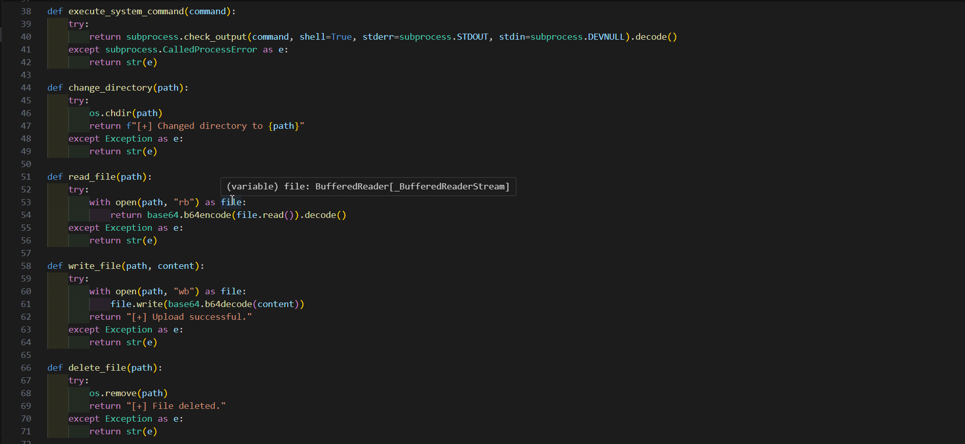 Upload and download commands code snippet