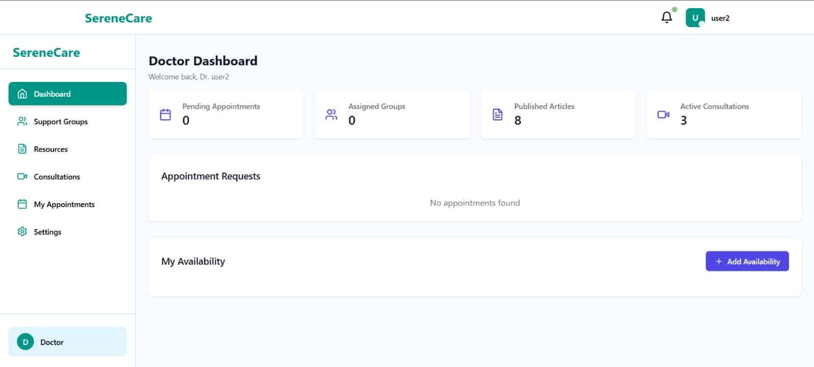 Doctor dashboard interface