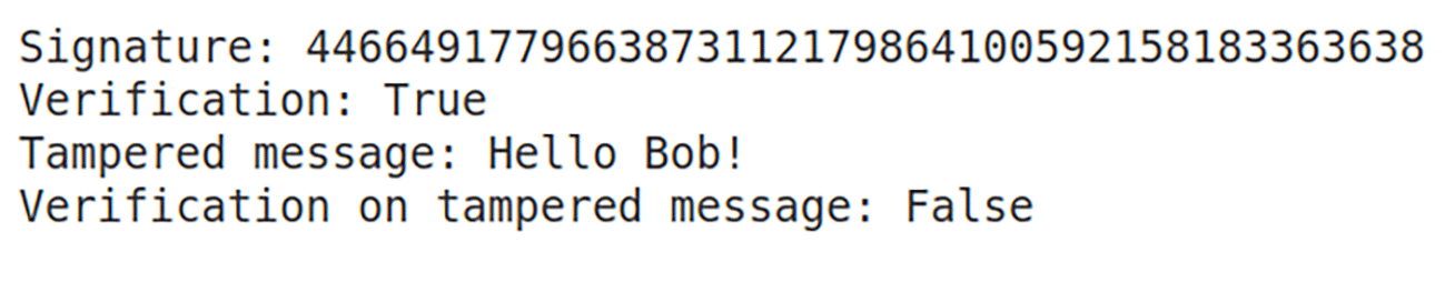 Output of a simple digital signature scheme