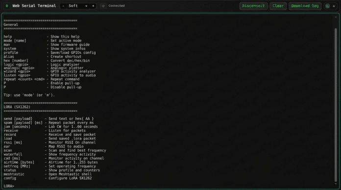 LoRa mode in the Web Serial Terminal