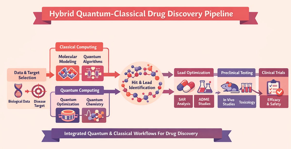 Hybrid quantum-classical drug discovery pipeline