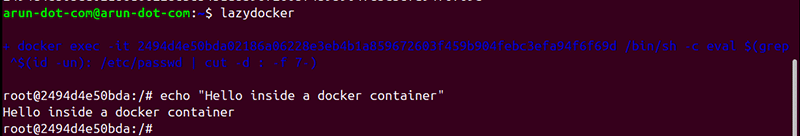 Execution of a simple command inside the container