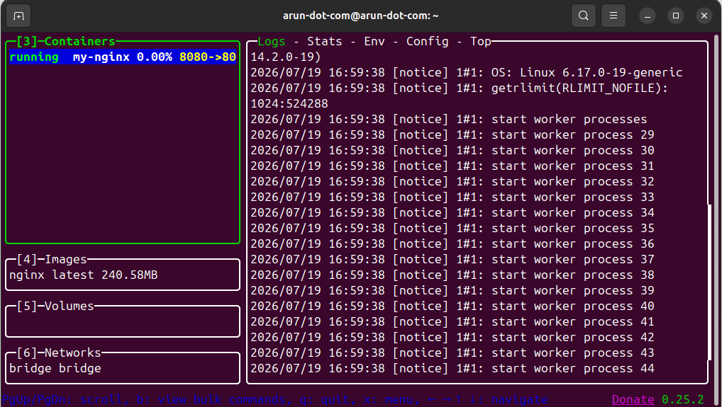 Lazydocker interface (TUI)