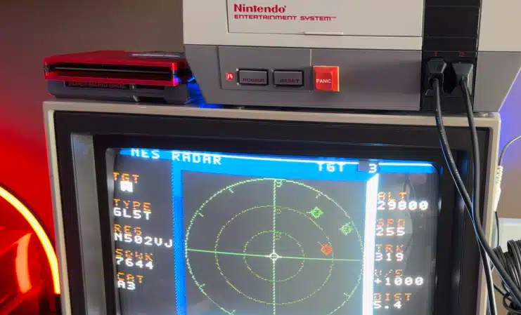 NES Radar displaying live air traffic data on an NES console setup.