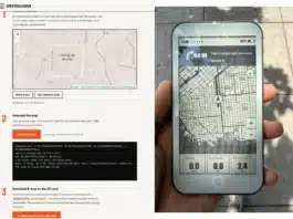 Map generation in a web browser (left) and rendering on the E Ink (right)