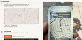 Map generation in a web browser (left) and rendering on the E Ink (right)
