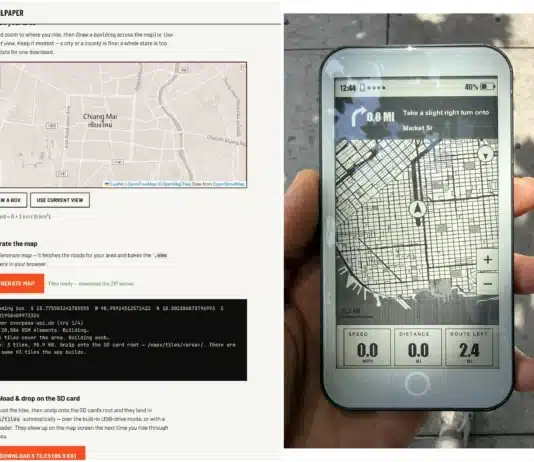 Map generation in a web browser (left) and rendering on the E Ink (right)
