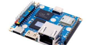 Orange Pi Zero 4 single-board computer showing Allwinner A733 processor, Gigabit Ethernet port, USB-C and GPIO pins