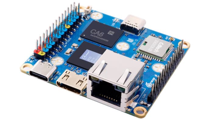 orange-pi-zero-4-allwinner-a733-sbc Orange Pi Zero 4 single-board computer showing Allwinner A733 processor, Gigabit Ethernet port, USB-C and GPIO pins