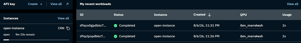 A portion of the IBM Quantum Platform dashboard