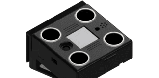 3D render of the compact, 3D-printed VolAnti acoustic drone detector unit.
