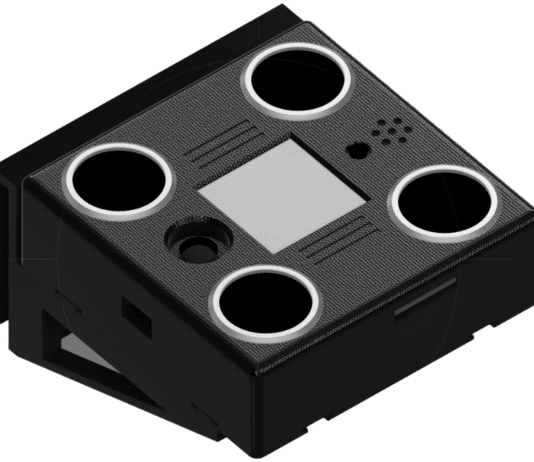 3D render of the compact, 3D-printed VolAnti acoustic drone detector unit.