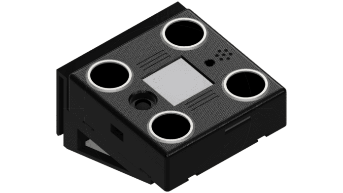Open-source acoustic drone detection 3D render of the compact, 3D-printed VolAnti acoustic drone detector unit.
