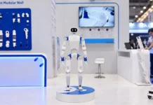 RoboParty’s RP1 humanoid robot on display at IROS 2026.