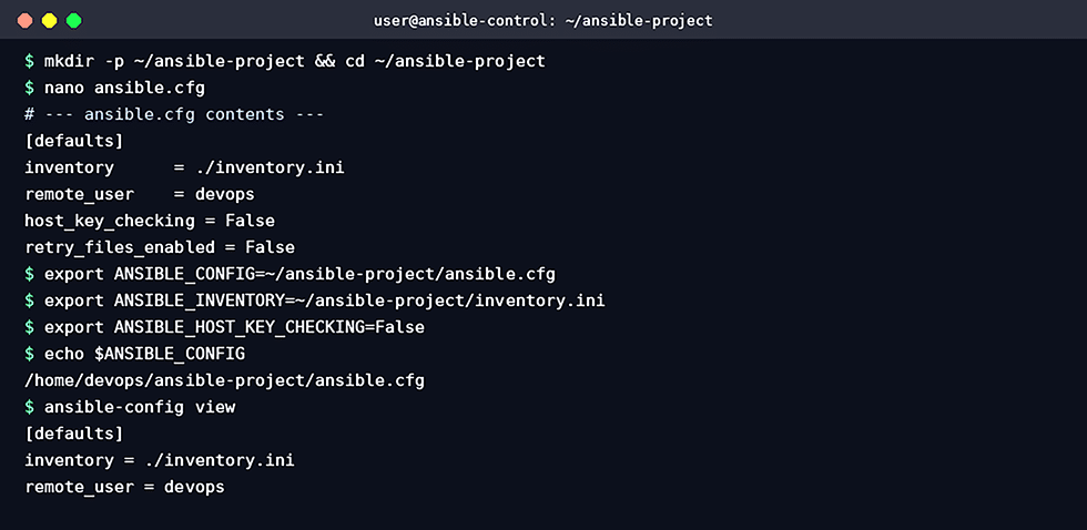 Setting up ansible.cfg and exporting environment variables