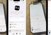 Side-by-side comparison of the iPhone Agent app setup UI and real-time screen coordinate calibration.