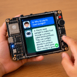 Open-Source Voice AI Runs Entirely On ESP32-S3 The board displays each question and answer on its touchscreen while speaking the response aloud. (AI illustration)
