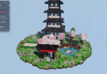 A voxel pagoda garden written by the AI model itself, running locally through Strata on a consumer RTX 5070. (Image: Niko1221 / Strata GitHub repository)
