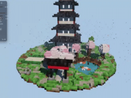 A voxel pagoda garden written by the AI model itself, running locally through Strata on a consumer RTX 5070. (Image: Niko1221 / Strata GitHub repository)