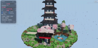 A voxel pagoda garden written by the AI model itself, running locally through Strata on a consumer RTX 5070. (Image: Niko1221 / Strata GitHub repository)