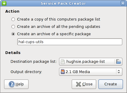 Figure 8: Service Pack Creator to upgrade packages offline later