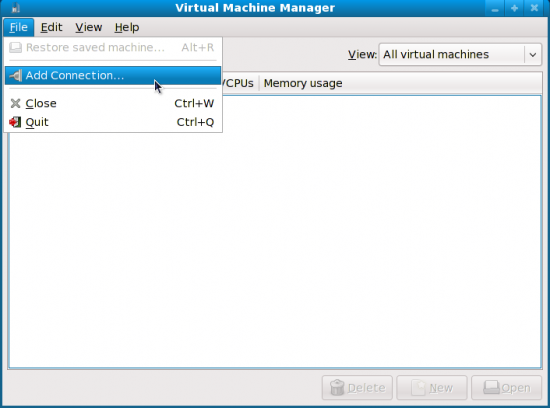 Figure 2: Virt-Manager first run