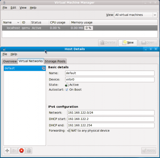Figure 4: The default virtual networking interface
