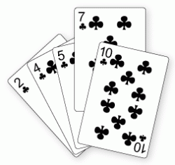 Figure 1: Five cards of clubs arranged in an order