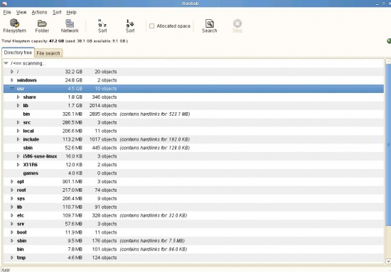 Figure 3: Filesystem disk usage scan using Baobab