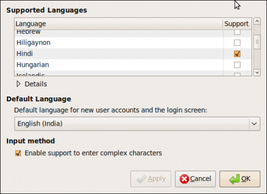 Figure 1: List of supported Indian languages