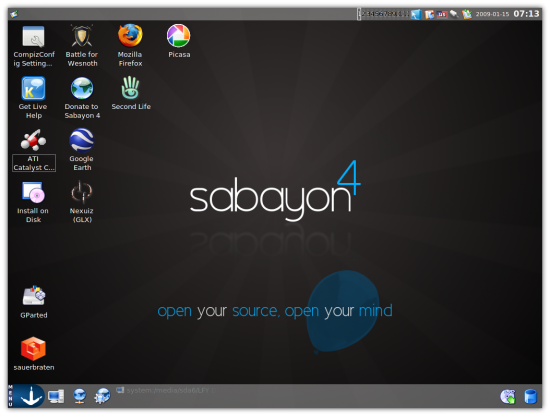 Figure 1: Sabayon's default KDE 3.5.x desktop