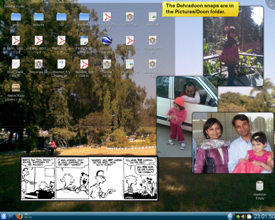 Figure 2: My personal desktop the Folder View, Comic Strip, Notes and Picture Frame widgets